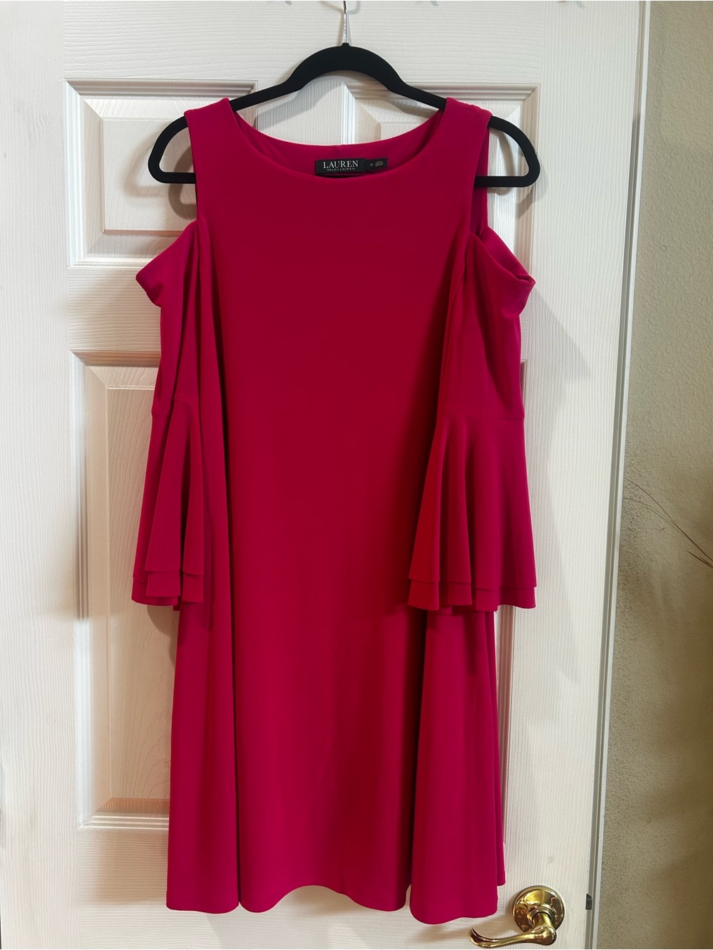 Lauren Ralph Lauren Vibrant Fuchsia Cold-Shoulder Midi Dress